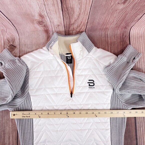 Bjorn Daehlie Womens Size XL Sweater Half Zip Comfy White Gray Wool Blend - Picture 14 of 15